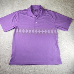 Men's PGA Tour Purple Argyle Golf Polo Shirt Size Medium Short Sleeve Athleisure